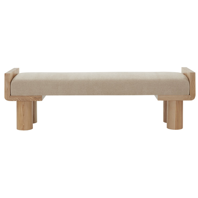 Tan Boucle Upholstered Ashwood and Pinewood Bench