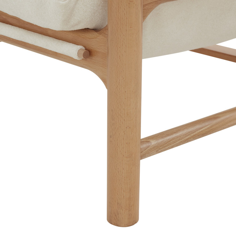 Tan Boucle Upholstered Ashwood and Pinewood Bench
