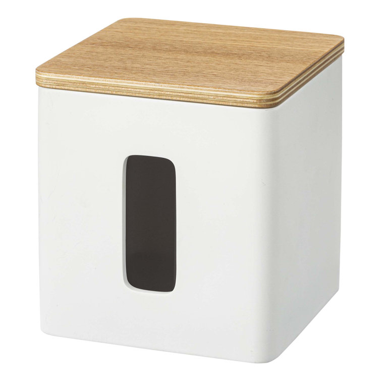 White Compact Discreet Paper Holder with Wood Accent