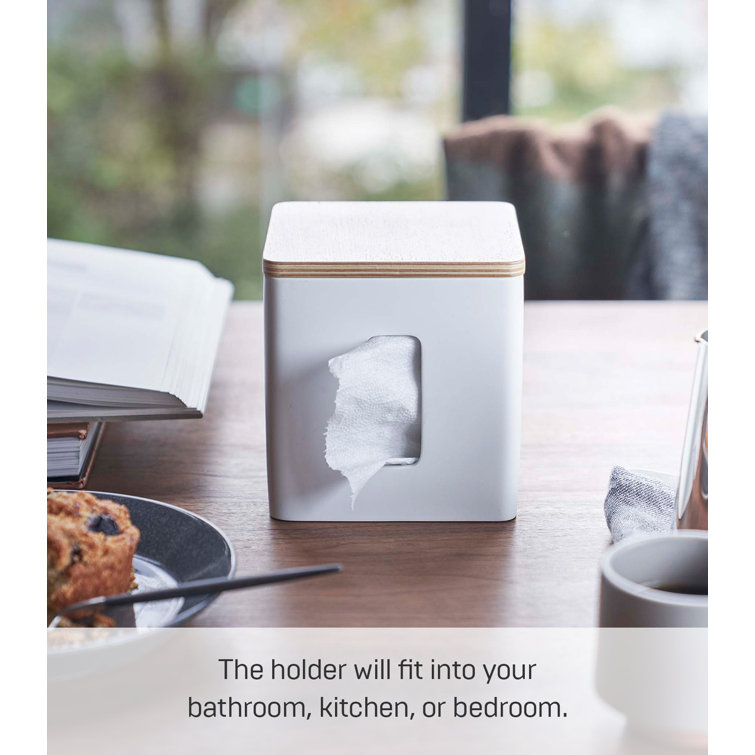White Compact Discreet Paper Holder with Wood Accent