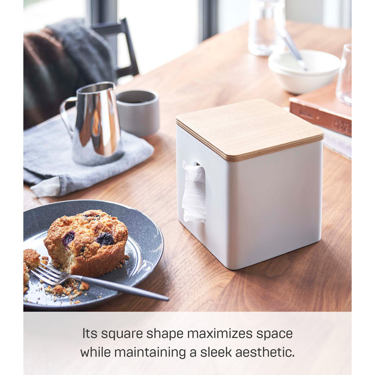 White Compact Discreet Paper Holder with Wood Accent