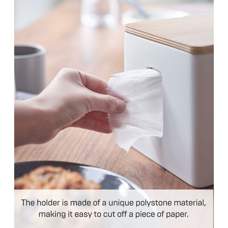 White Compact Discreet Paper Holder with Wood Accent