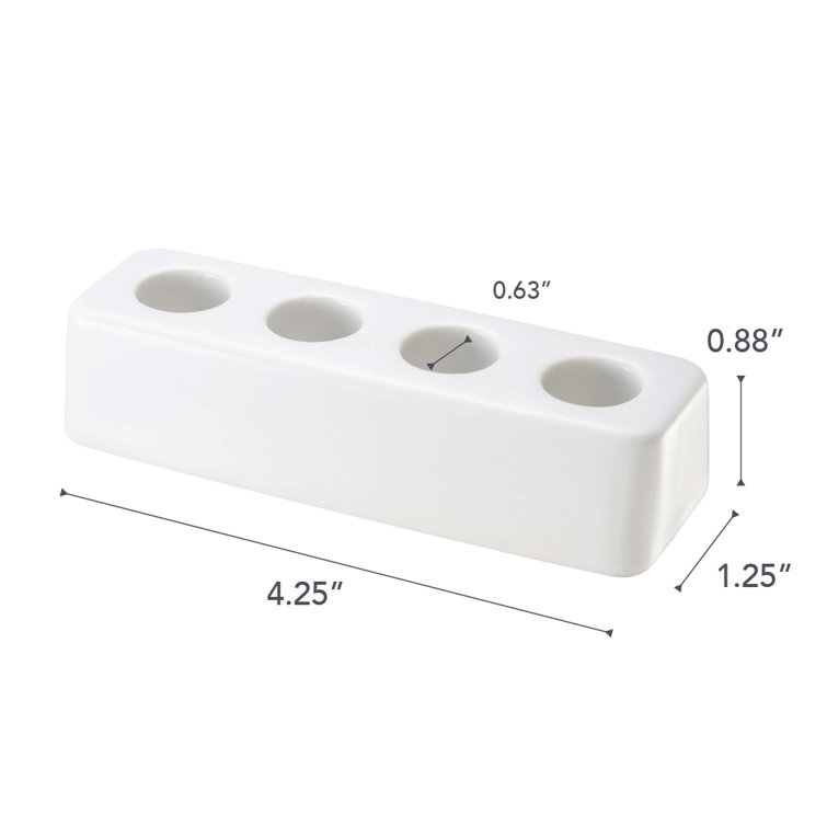 White Ceramic Toothbrush Stand with Wood Accents