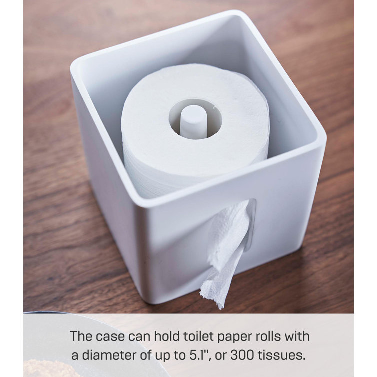 White Compact Discreet Paper Holder with Wood Accent