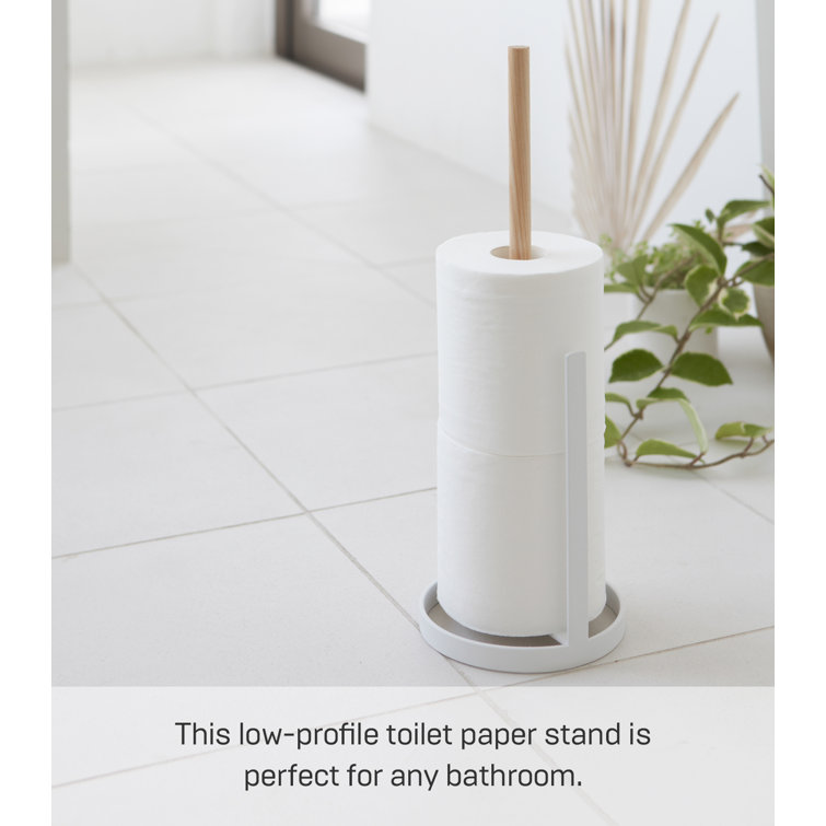 White Powder-Coated Steel and Ash Toilet Paper Stand