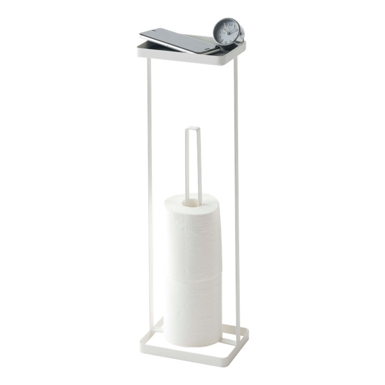 White Contemporary Metal Toilet Paper Stand with Tray