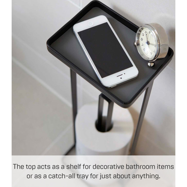 Black Metal Toilet Paper Stand with Tray, 20.47" Height