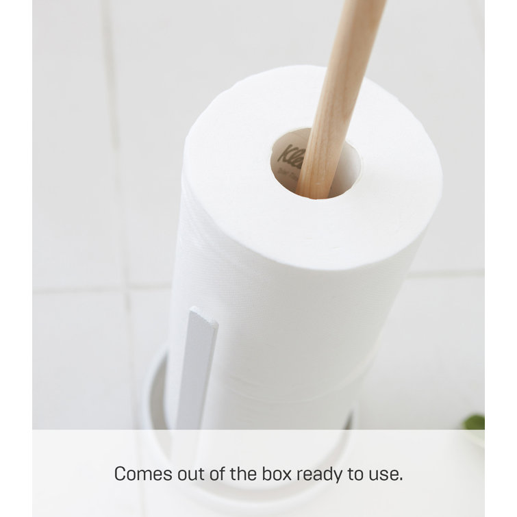 White Powder-Coated Steel and Ash Toilet Paper Stand