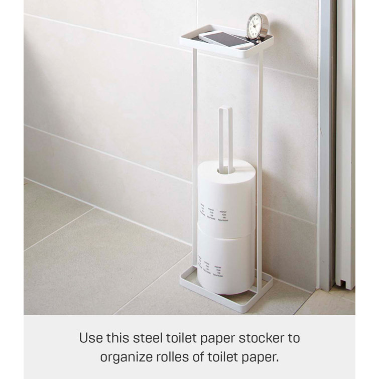 White Contemporary Metal Toilet Paper Stand with Tray