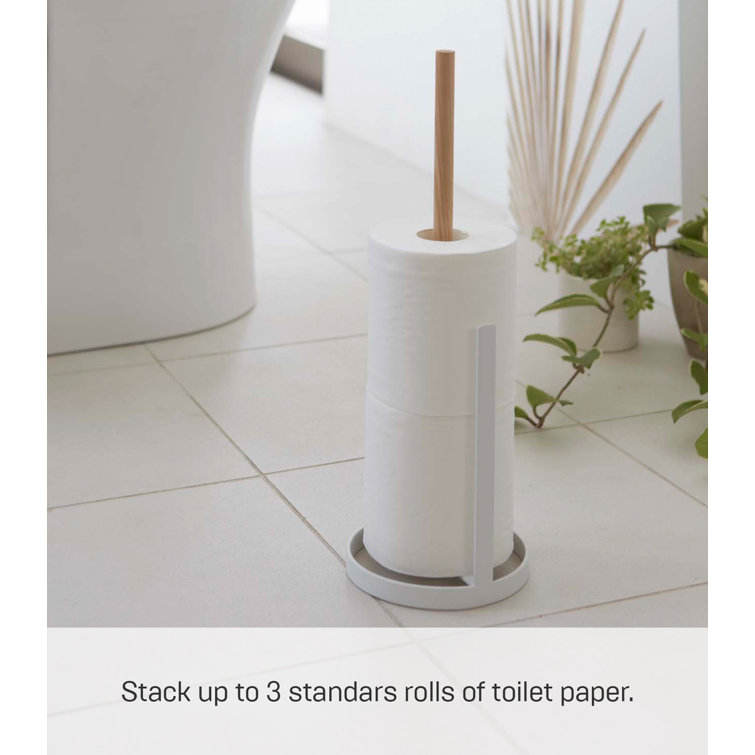 White Powder-Coated Steel and Ash Toilet Paper Stand