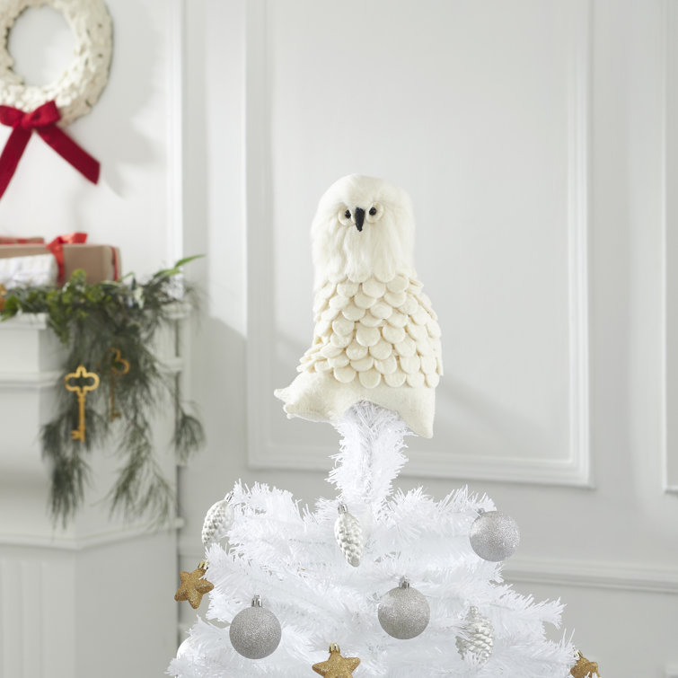 Handmade White Felt Snowy Owl Christmas Tree Topper