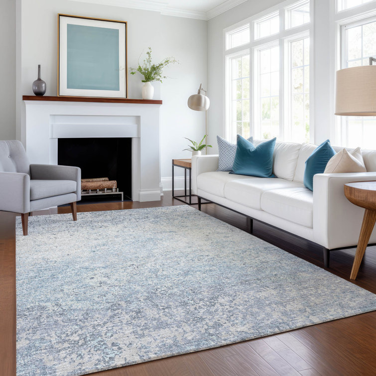 Premium Blue Abstract Rectangular Washable Synthetic Rug