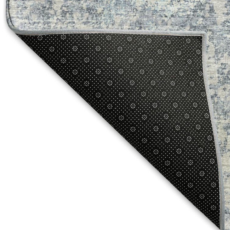 Premium Blue Abstract Rectangular Washable Synthetic Rug