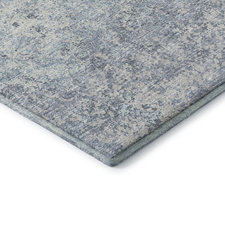 Premium Blue Abstract Rectangular Washable Synthetic Rug