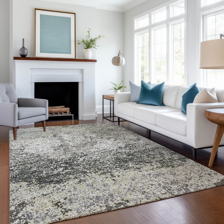 Premium Gray and Beige Abstract Washable Synthetic Rug 8' x 10'