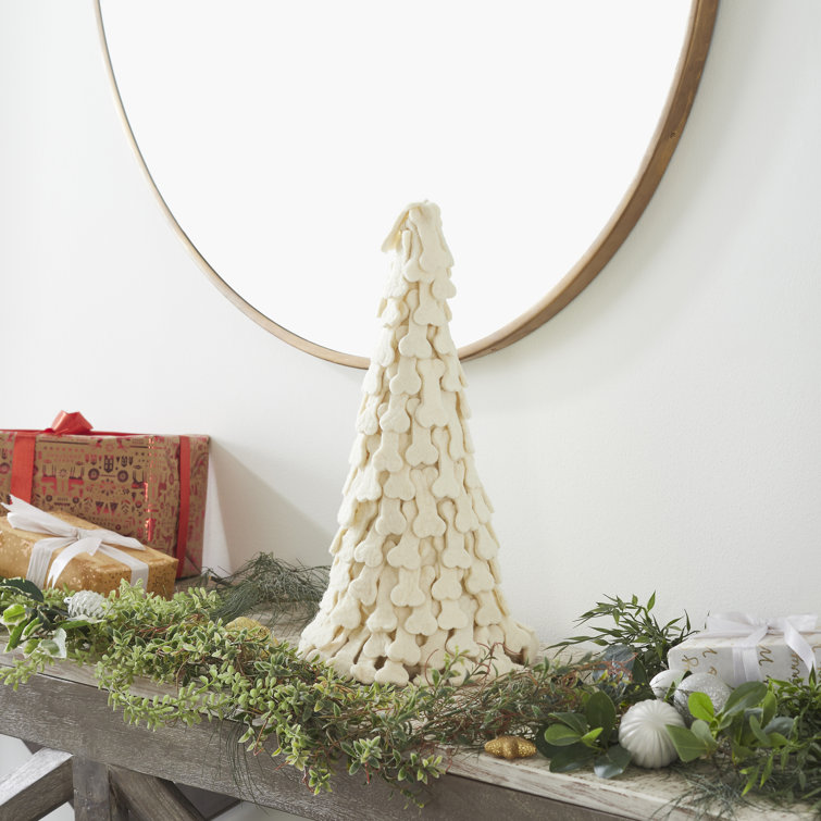 Handmade White Wool Felt Dogbone Christmas Tree Set