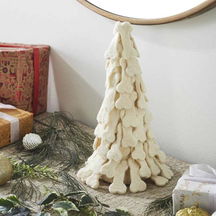 Handmade White Wool Felt Dogbone Christmas Tree Set