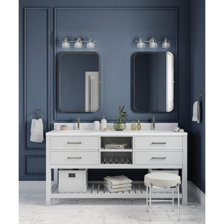 Archie Polished Chrome 3-Light Bath Vanity Fixture with Prismatic Glass Shades