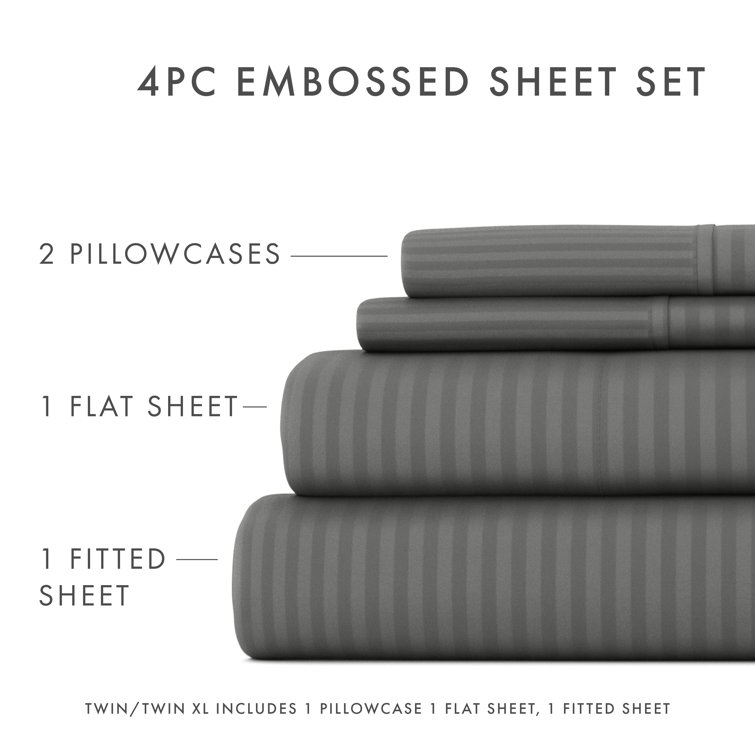 Gray Twin Striped Cotton Microfiber Kids Sheet Set