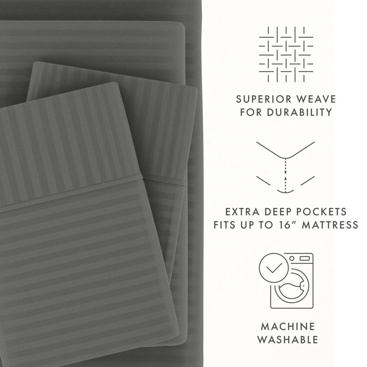 Gray Twin Striped Cotton Microfiber Kids Sheet Set