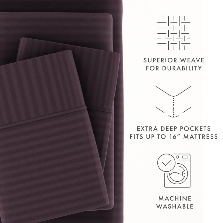 Full Purple Striped Cotton Microfiber Kids Sheet Set