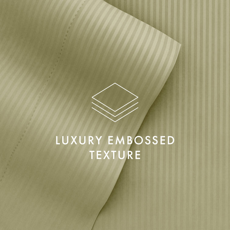 Sage Green Striped Queen Cotton Microfiber Sheet Set
