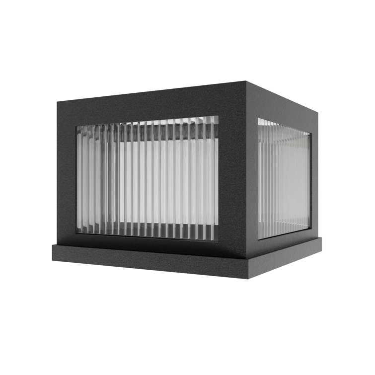 Black LED Outdoor Pillar Mount Light with Ribbed Glass