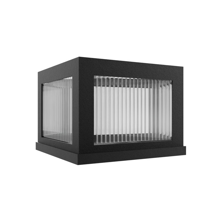 Black LED Outdoor Pillar Mount Light with Ribbed Glass