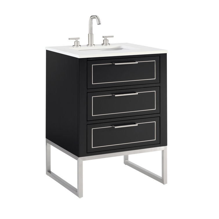 Midnight Black Freestanding Single Sink Vanity with White Quartz Top