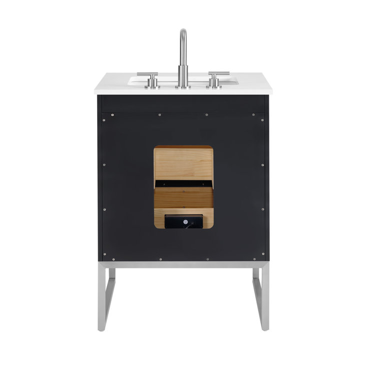 Midnight Black Freestanding Single Sink Vanity with White Quartz Top