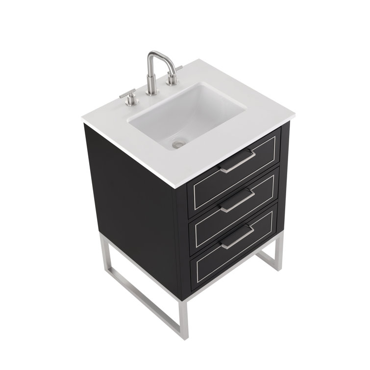 Midnight Black Freestanding Single Sink Vanity with White Quartz Top