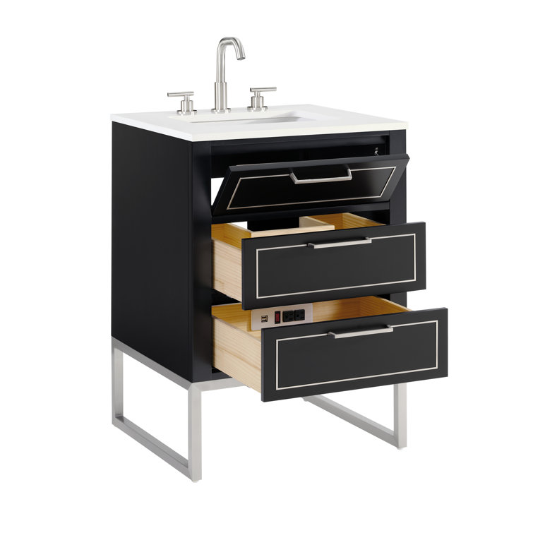 Midnight Black Freestanding Single Sink Vanity with White Quartz Top