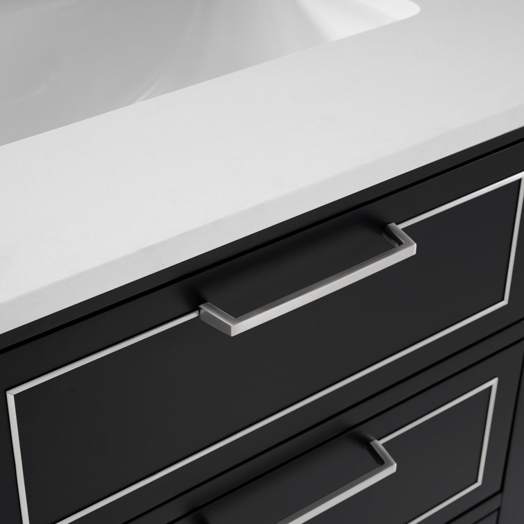Midnight Black Freestanding Single Sink Vanity with White Quartz Top