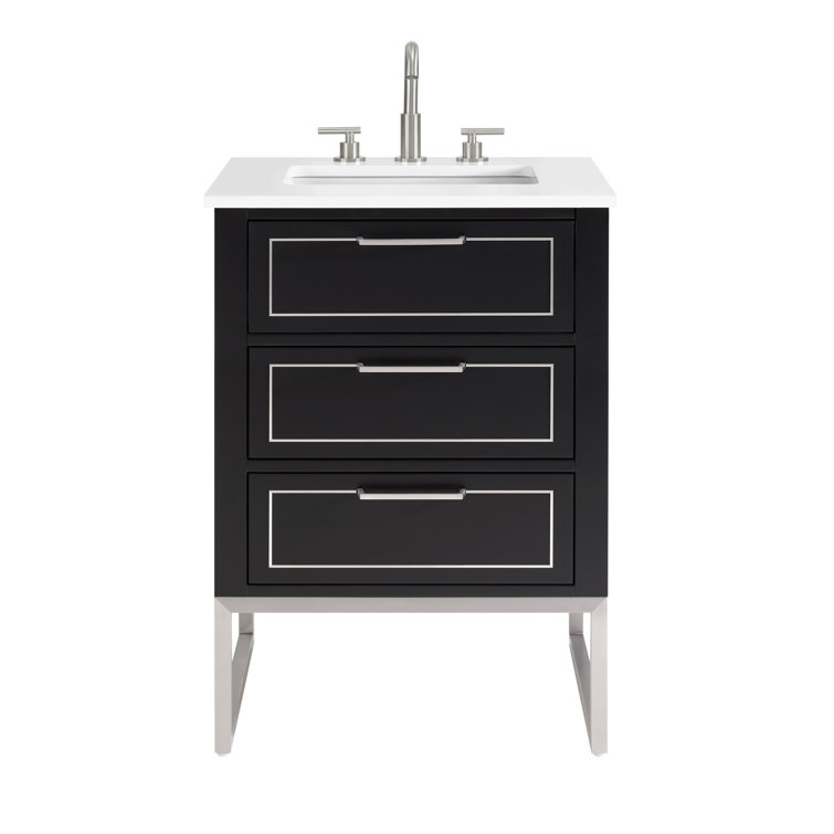 Midnight Black Freestanding Single Sink Vanity with White Quartz Top