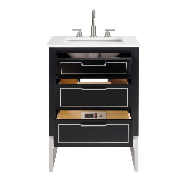 Midnight Black Freestanding Single Sink Vanity with White Quartz Top