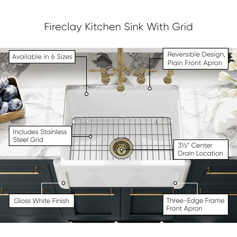 Glossy White Fireclay Double Bowl Farmhouse Kitchen Sink