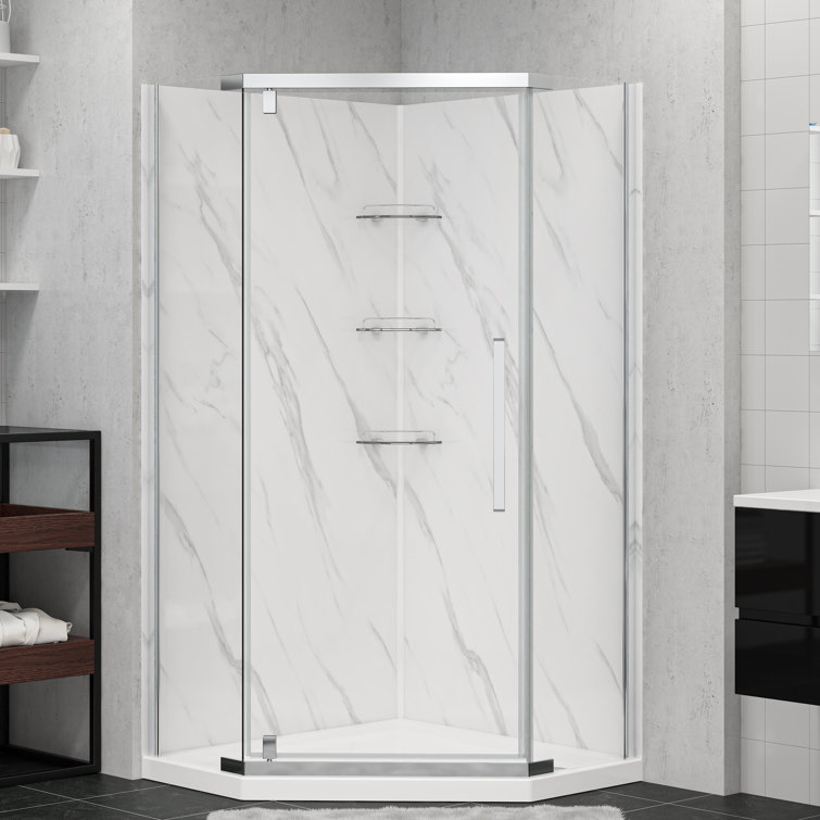 36'' W x 79'' H Chrome Neo-Angle Shower Kit with Marble Finish