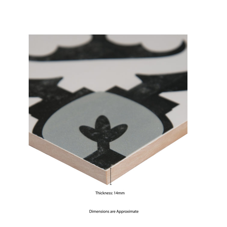 Blume 8" x 8" Black and Gray Matte Porcelain Tile