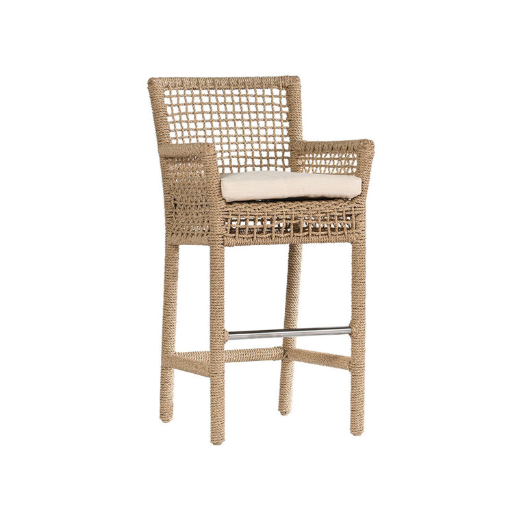 Natural Hyacinth Rope Outdoor Counter Stool with Cushion
