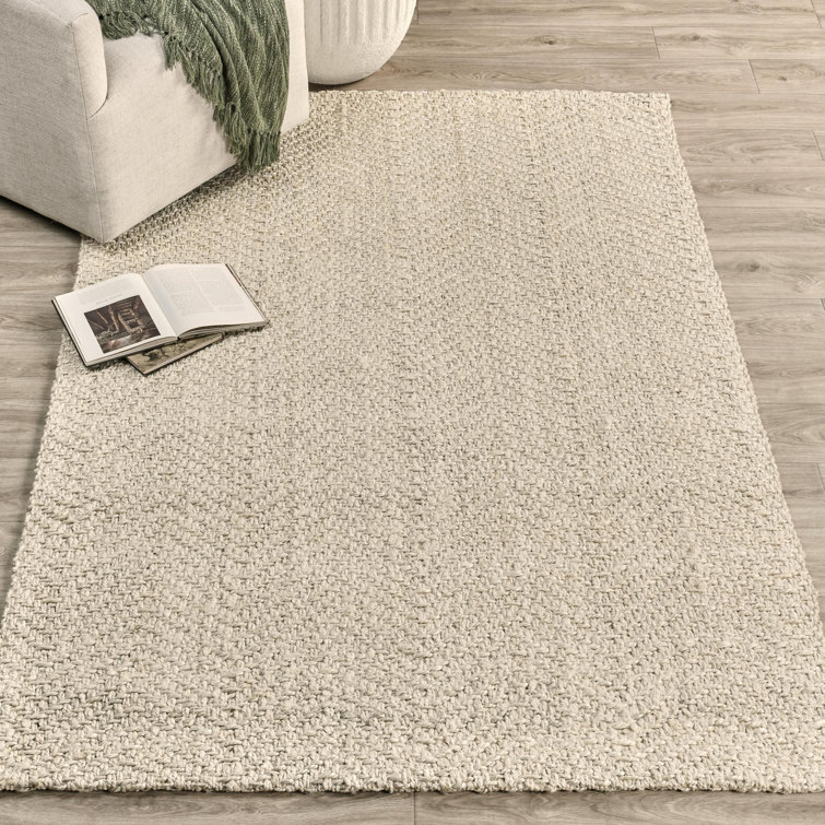 Ivory Herringbone Handwoven Wool 10' x 14' Rug