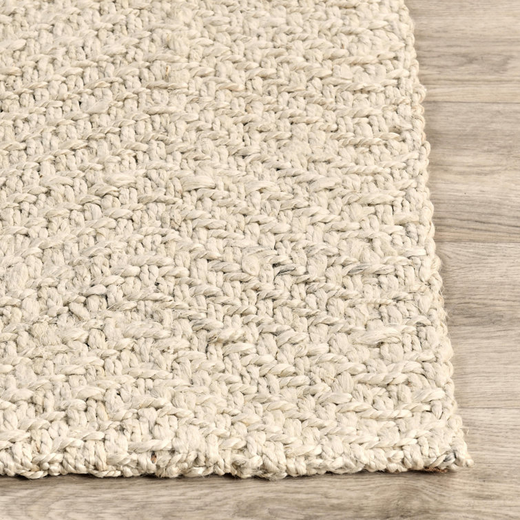 Ivory Herringbone Handwoven Wool 10' x 14' Rug