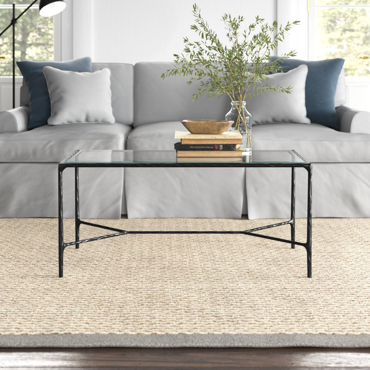 Black Metal Rectangular Coffee Table with Clear Glass Top