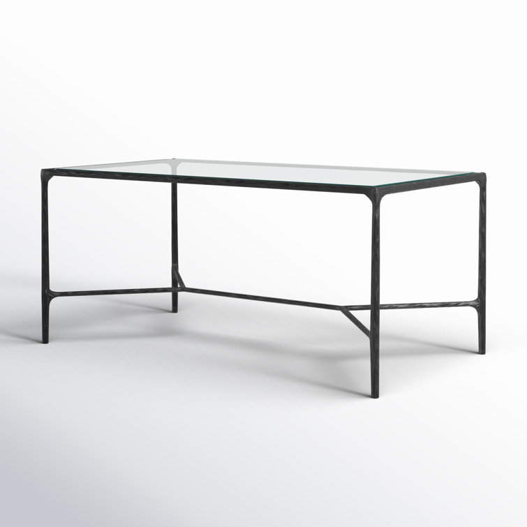 Black Metal Rectangular Coffee Table with Clear Glass Top