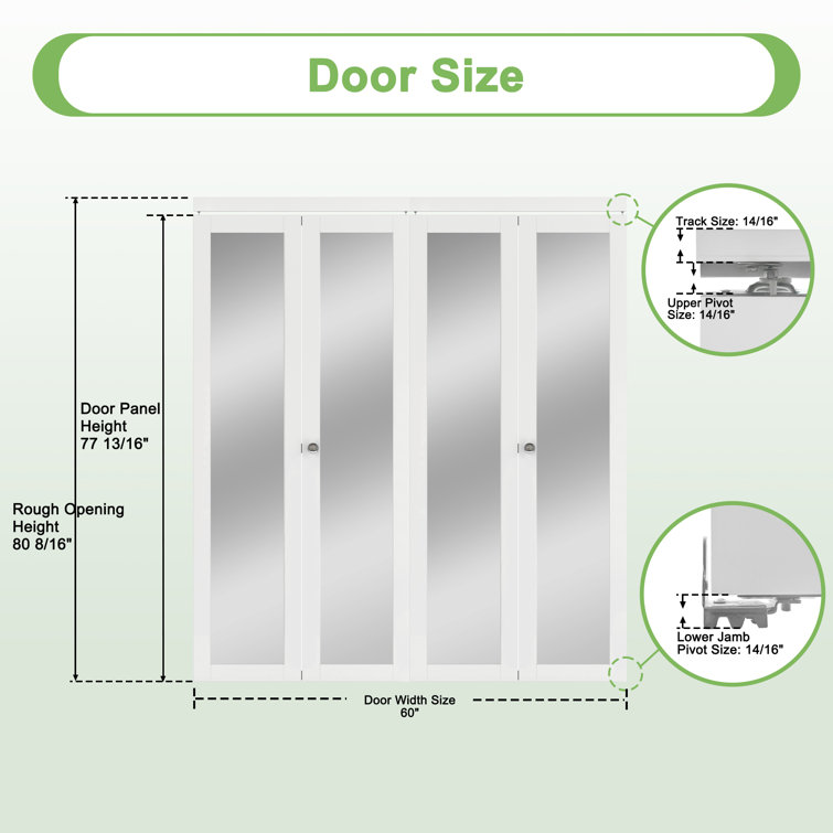 60 in. x 80 in. White MDF Bi-Fold Door with Frosted Glass Panels