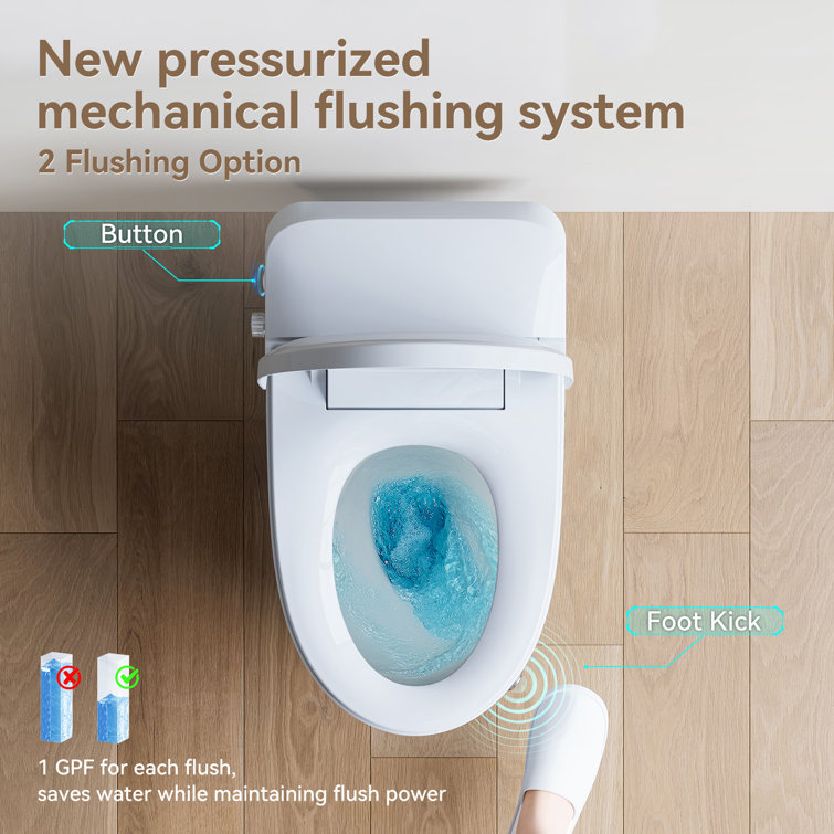 White Elongated Free Standing Non-Electric Smart Bidet Toilet