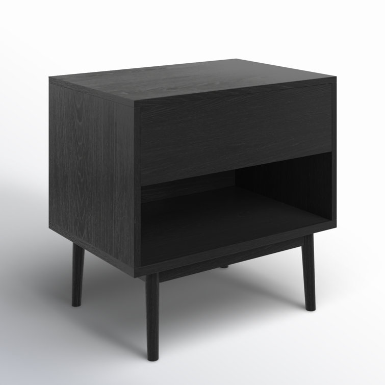 Black Walnut 1-Drawer Nightstand with Open Shelf