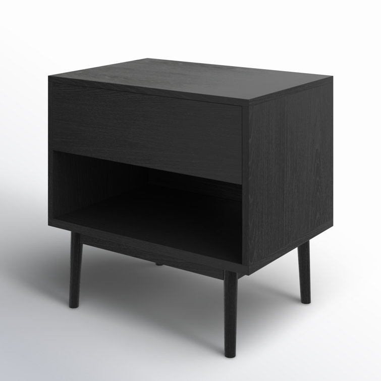 Black Walnut 1-Drawer Nightstand with Open Shelf