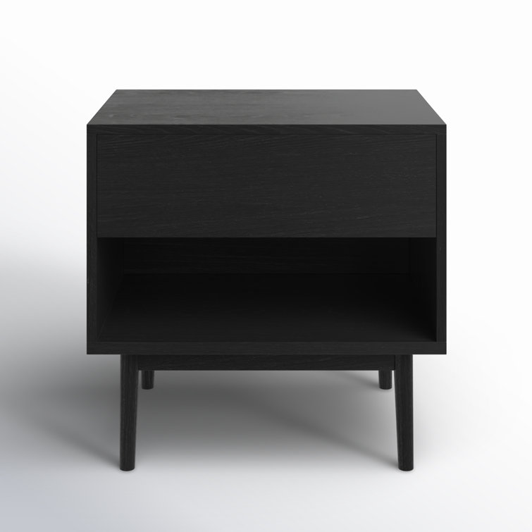 Black Walnut 1-Drawer Nightstand with Open Shelf