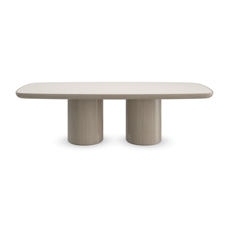 Contemporary Sand-Colored Wood and Stone Dining Table for Ten