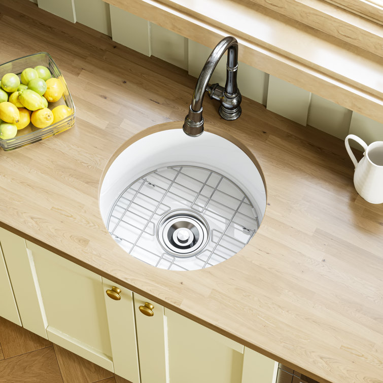 18 Inch White Fireclay Round Drop-In Farmhouse Sink